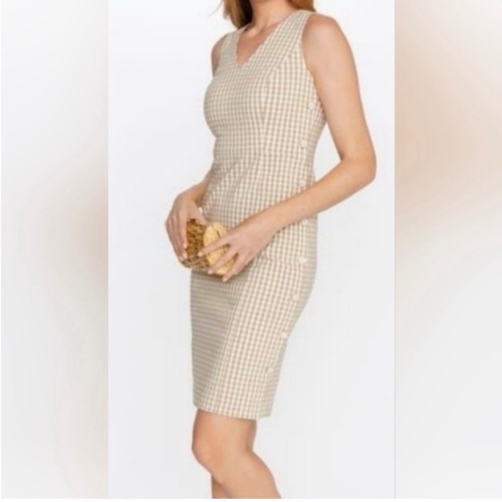 J. McLaughlin Beige Checkered Midi Dress